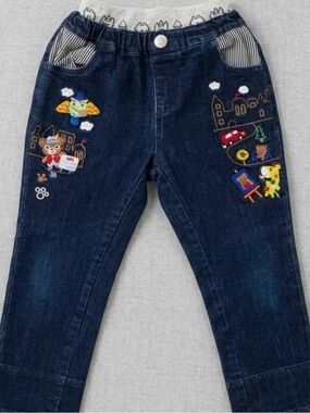 MIKI HOUSE Luxury "North Town" Embroidered Pucchi-kun Denim Jeans size 120 5T/6